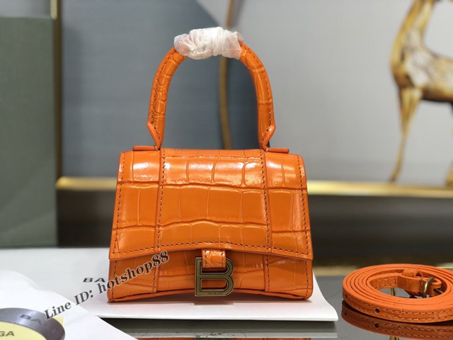 Balenciaga專櫃爆款升級版橙色鱷魚紋沙漏包 巴黎世家mini Hourglass沙漏包 fyj1104